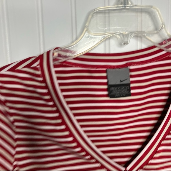 Nike Dri-fit Shirt Small Red Stripes V-neck Casual Gym - Picture 3 of 5